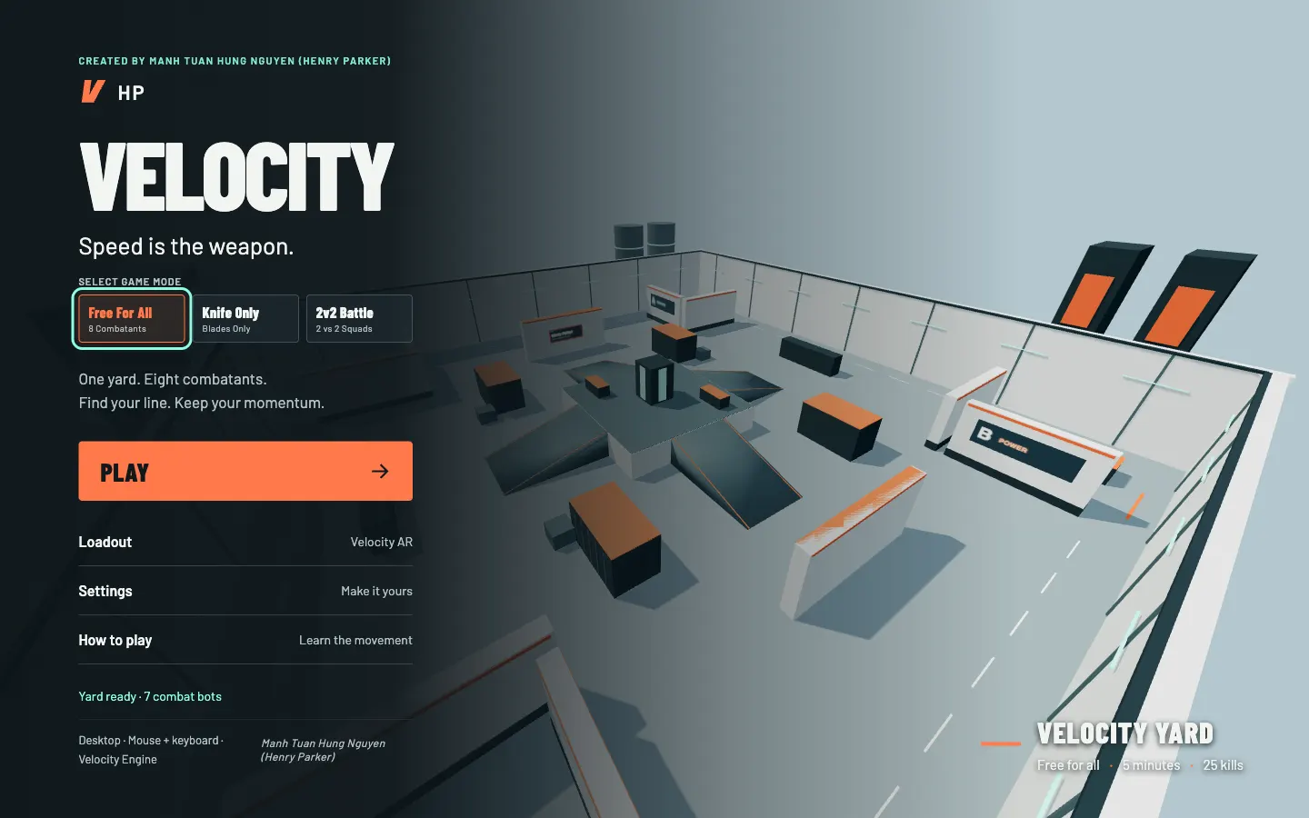 HP Velocity interactive game menu and three-dimensional combat arena